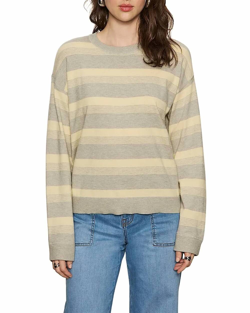 NEW SANCTUARY 24/7 striped popover sweater in heather grey